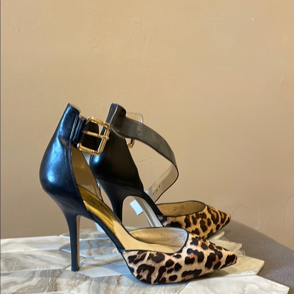 Leopard Print Stiletto Heels with black straps